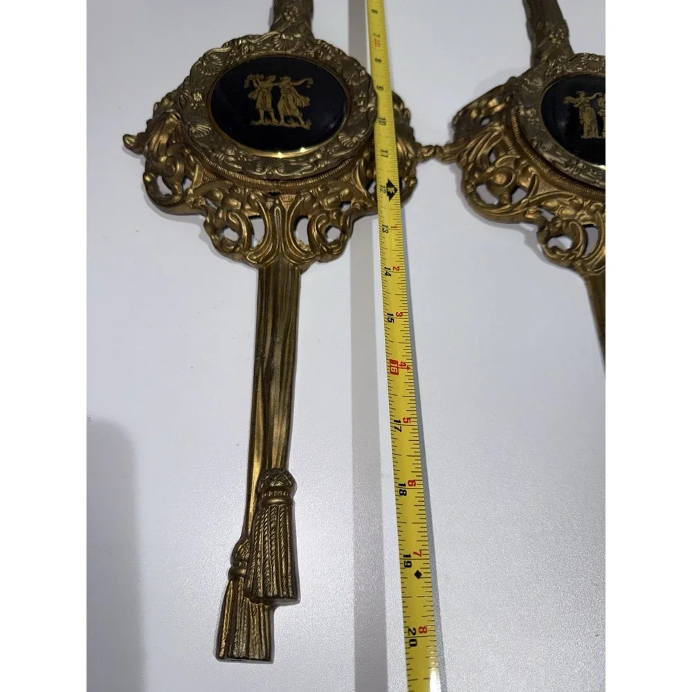 Vintage Victorian Brass Wall Hanging Plaques Art Deco Greek Figures Black‎
